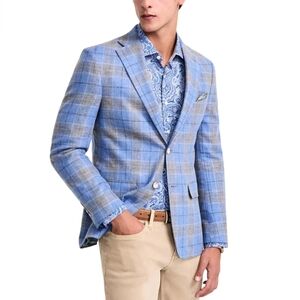 TALLIA Linen Blend Plaid Checkered Sport Coat Blazer